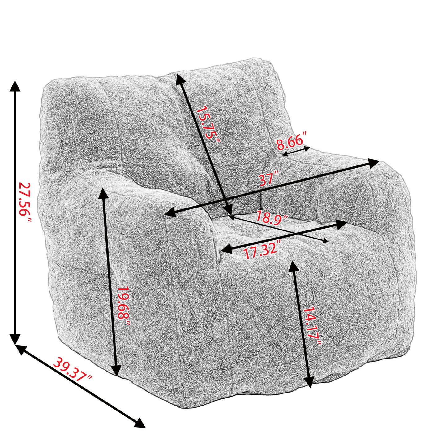 Soft Teddy Fabric Tufted Foam Bean Bag Chair With Teddy Fabric - Green