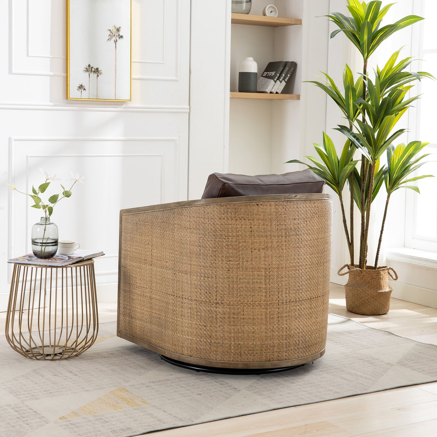 Swivel Barrel Chair, Comfy Round Accent Sofa Chair For Living Room, 360 Degree Swivel - Brown