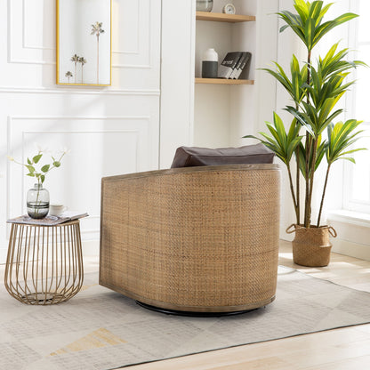 Swivel Barrel Chair, Comfy Round Accent Sofa Chair For Living Room, 360 Degree Swivel - Brown