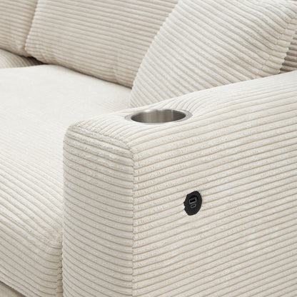 Oversized Sectional L Shaped Cloud Couch With USB Charging Port Cup Holder Deep And Wide Seat Sofa With Chaise Comfy - Beige