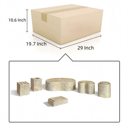 Marble Bathroom Accessories Set, Natural Stone - Beige / Gold / Beige / Yellow