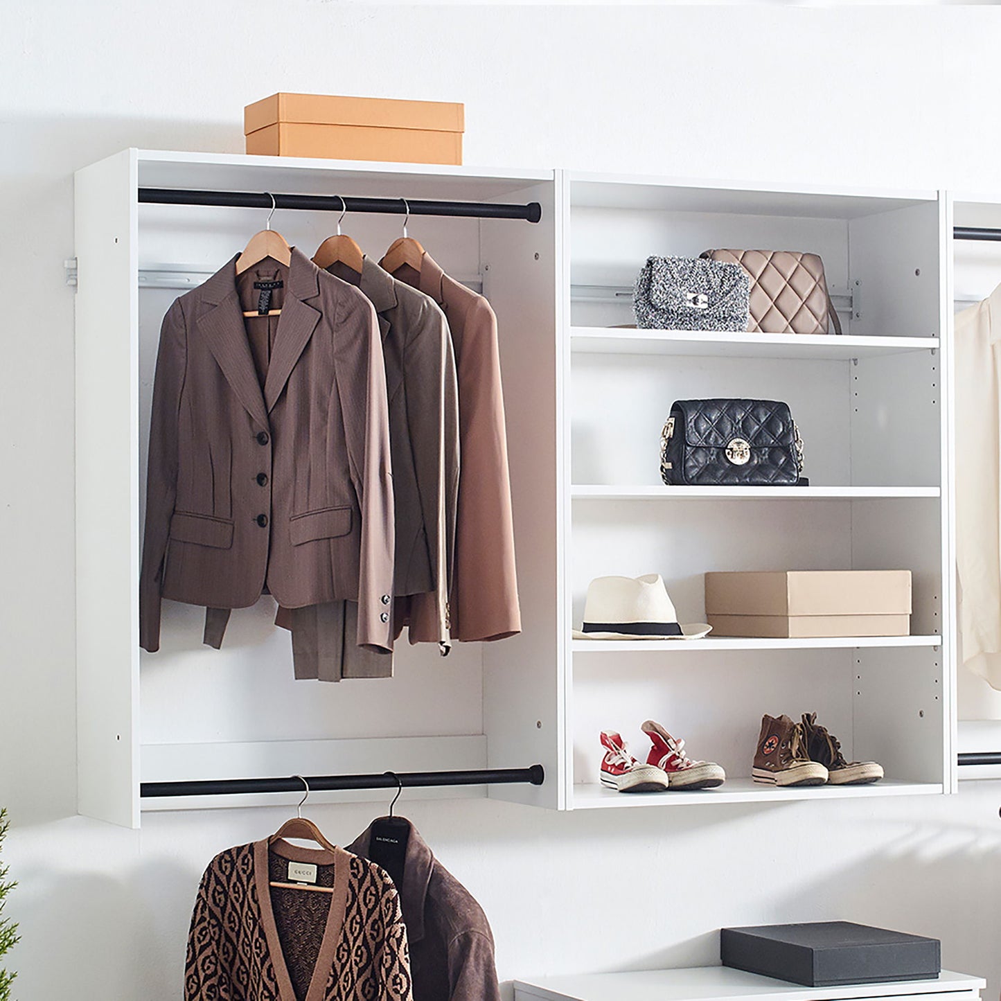 Devi - Wall Mounted Wood Closet System Modular Versatility And Warm - White