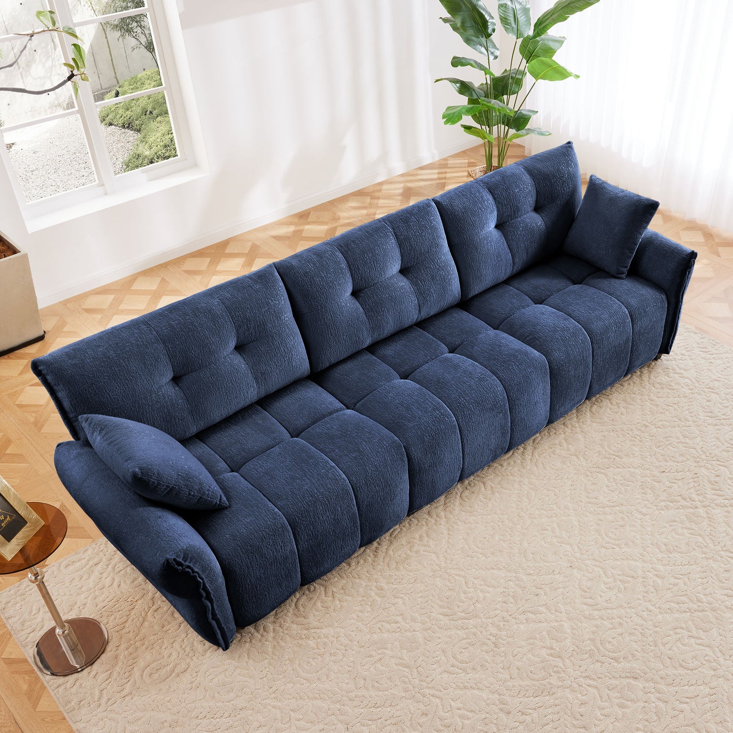 Modern 3 Seater Sofa Set And Pillows Frame, Textured Cover - Blue