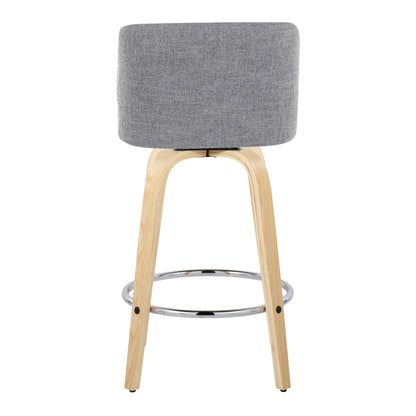 Toriano - Contemporary Fixed Height Counter Stool With Swivel And Round Footrest (Set of 2) - Natural / Gray