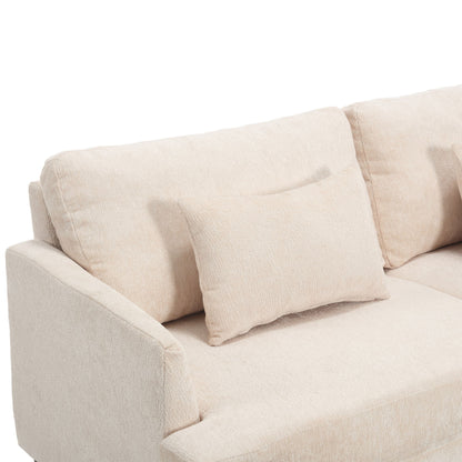 Mid Century Modern Chenille Fabric Loveseat Sofa With Brown Wood Feet, 2 Seat Upholstered Couch For Living Room And Bedroom - Beige
