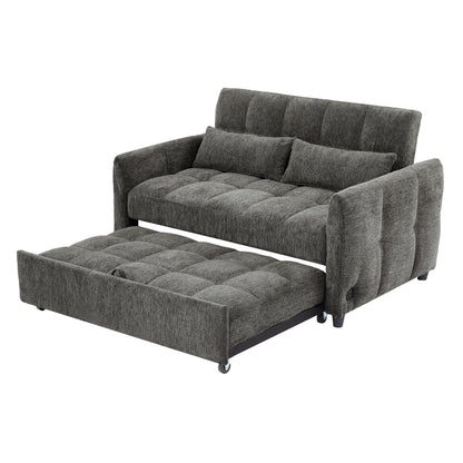 Loveseat Sofa Pull Out Sofa Bed Tufted Sleeper Sofa With An Adjustable Backrest, 3 USB Ports And 2 Lumbar Pillows For Living Room - Gray