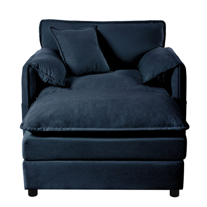 Oversized Recliner Chair With Movable Ottoman, Soft Chenille Upholstered Indoor Lounge Chair, Diy Combination - Blue