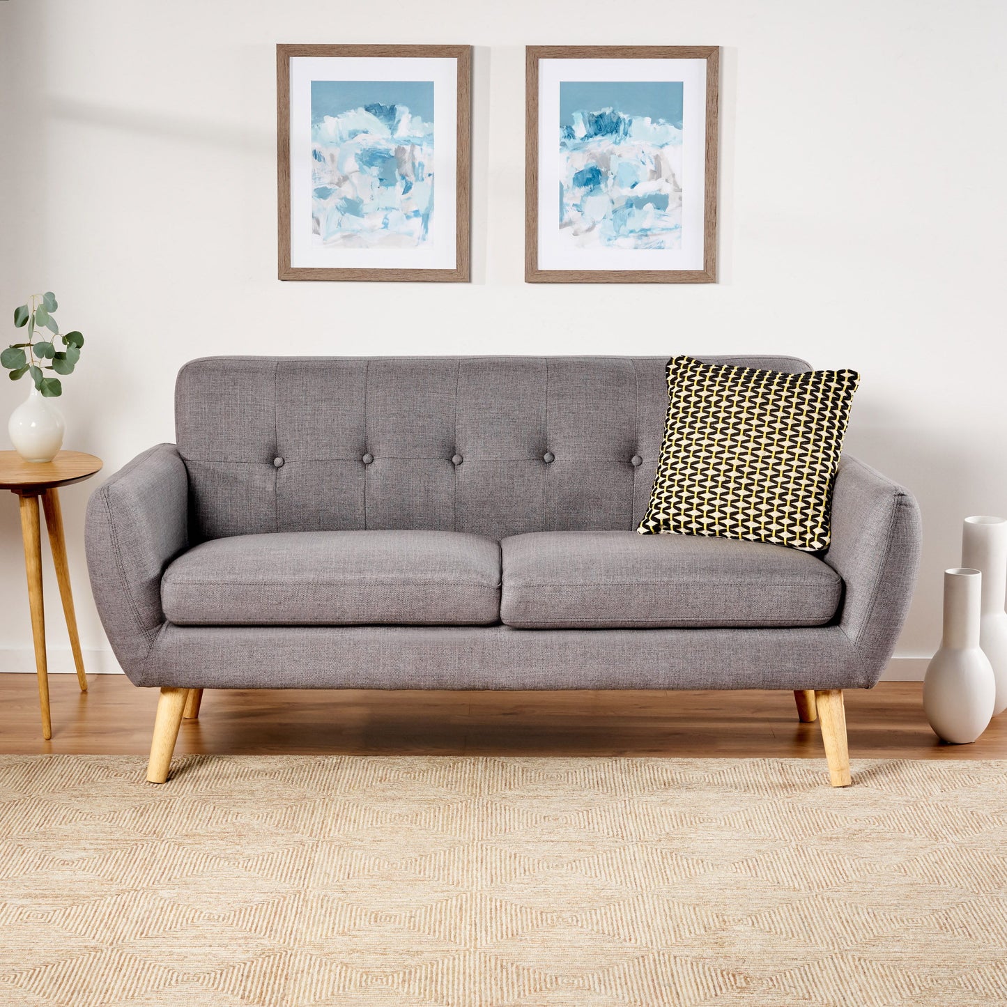 Mid Century Modern Loveseat Sofa With Button Tufted Backrest - Dark Gray