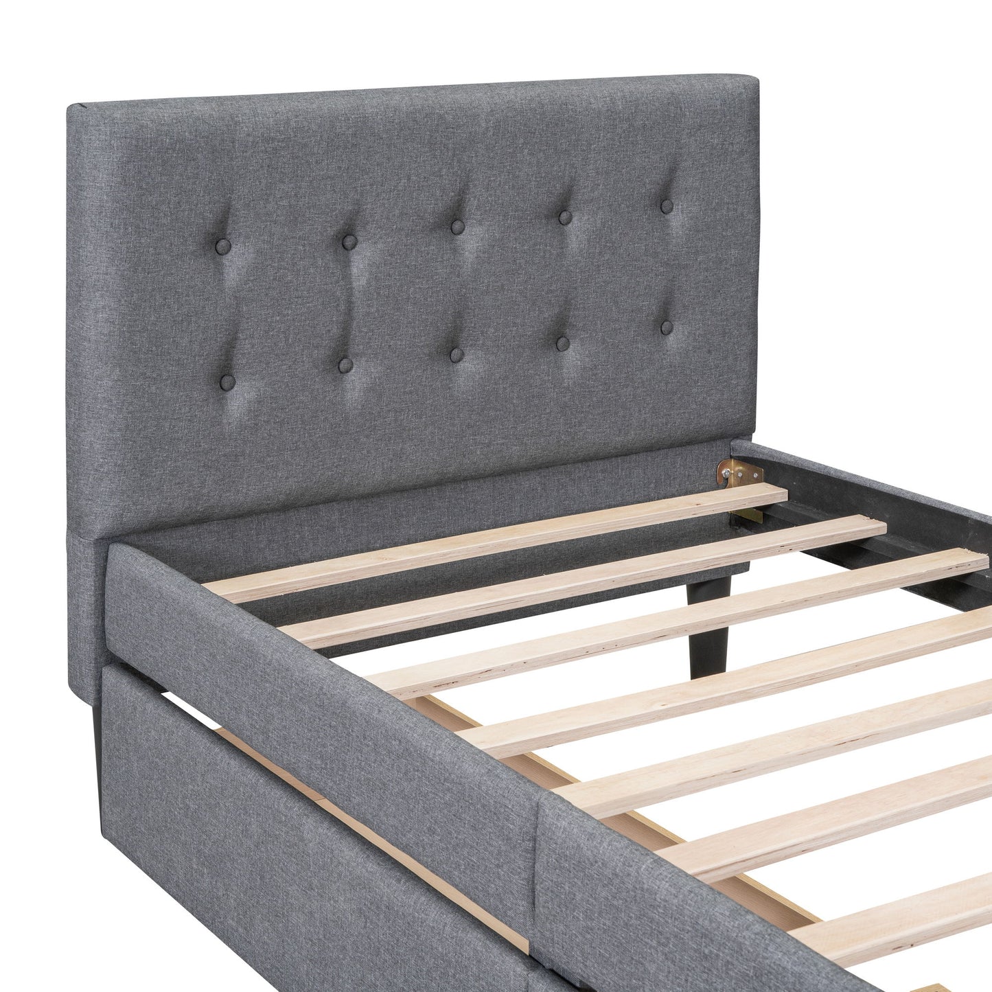 Twin Size Upholstered Platform Bed With 2 Drawers - Gray