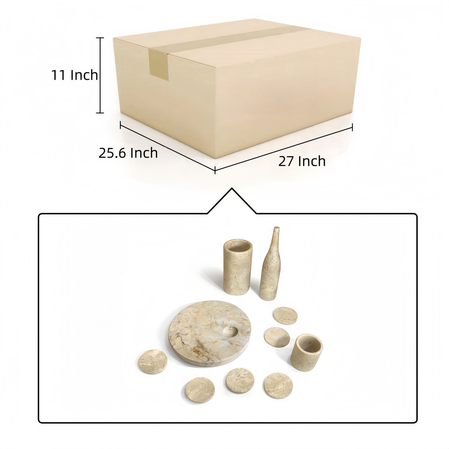 Luxury Natural Marble Dining Room Accessories Set, Genuine Marble, 10 Piece Set - Glod Yellow Beige