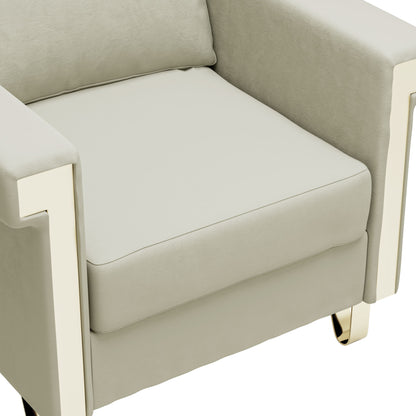 Shiny Velvet Chair With High Resilience Foam And Durable Metal Legs - Cream White