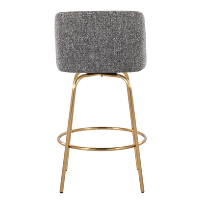 Toriano - Contemporary Fixed Height Counter Stool With Swivel With Round Footrest (Set of 2) - Gray / Gold
