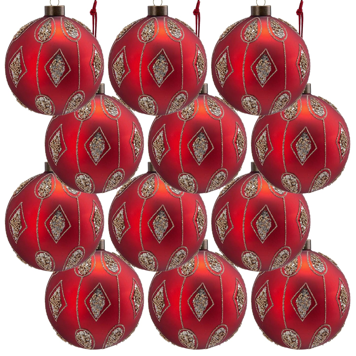 Christmas Ball Ornaments, Glass Decorative Hanging Ball Christmas Tree Ornaments, For Holiday Party Decorations (Set of 12) - Red