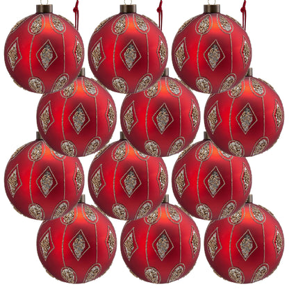 Christmas Ball Ornaments, Glass Decorative Hanging Ball Christmas Tree Ornaments, For Holiday Party Decorations (Set of 12) - Red