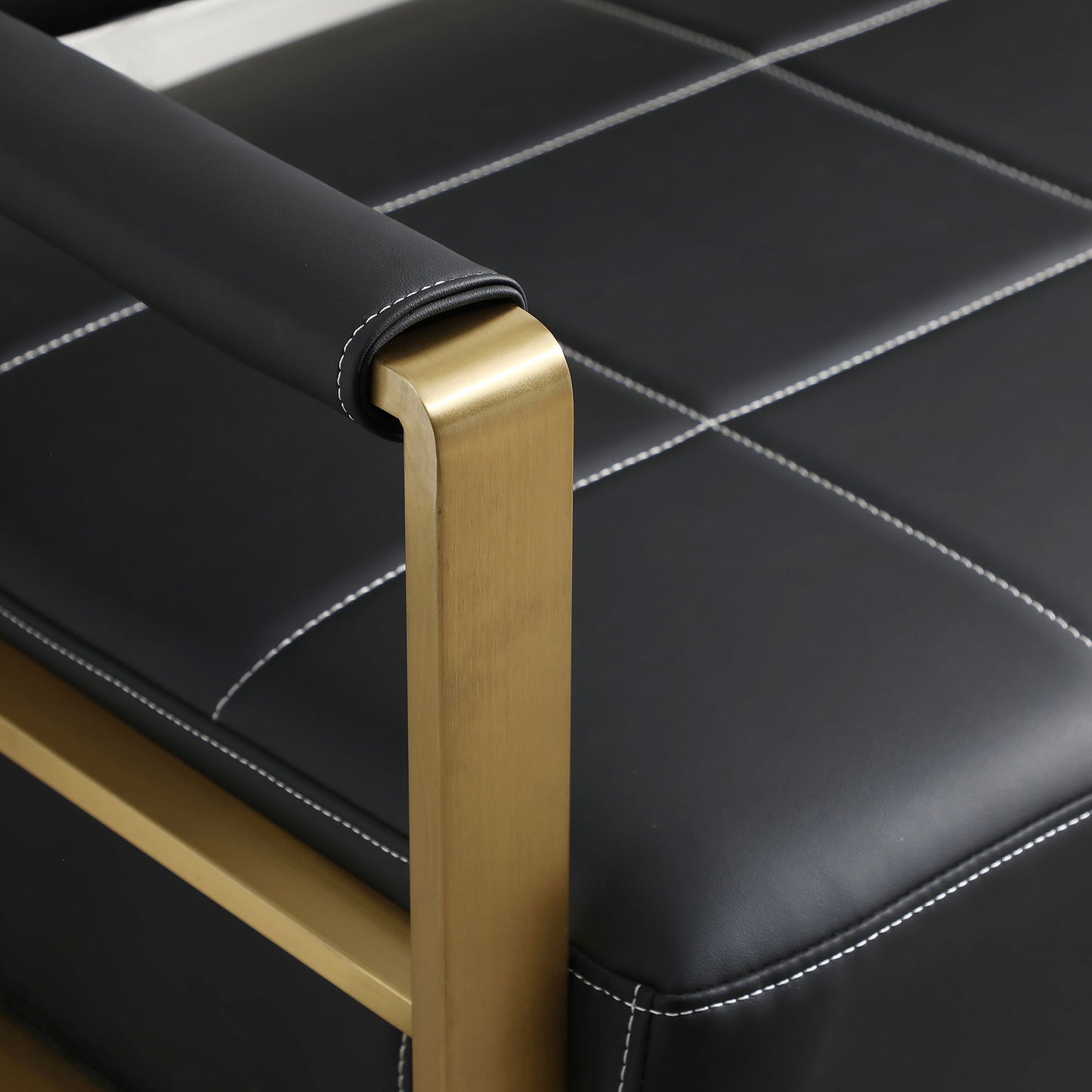 Modern Upholstery Accent Loveseat Sofa For Living Room 2 Seater With Golden Metal Arms - Black