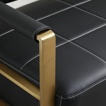 Modern Upholstery Accent Loveseat Sofa For Living Room 2 Seater With Golden Metal Arms - Black
