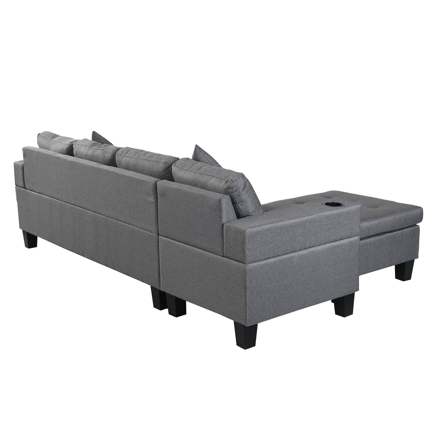 Sectional Sofa Set For Living Room With L Shape Chaise Lounge, Cup Holder And Left Or Right Hand Chaise Modern 4 Seat - Gray