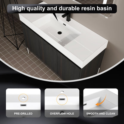 Freestanding Bathroom Vanity With Resin Sink And Storage Cabinet - Dark Oak