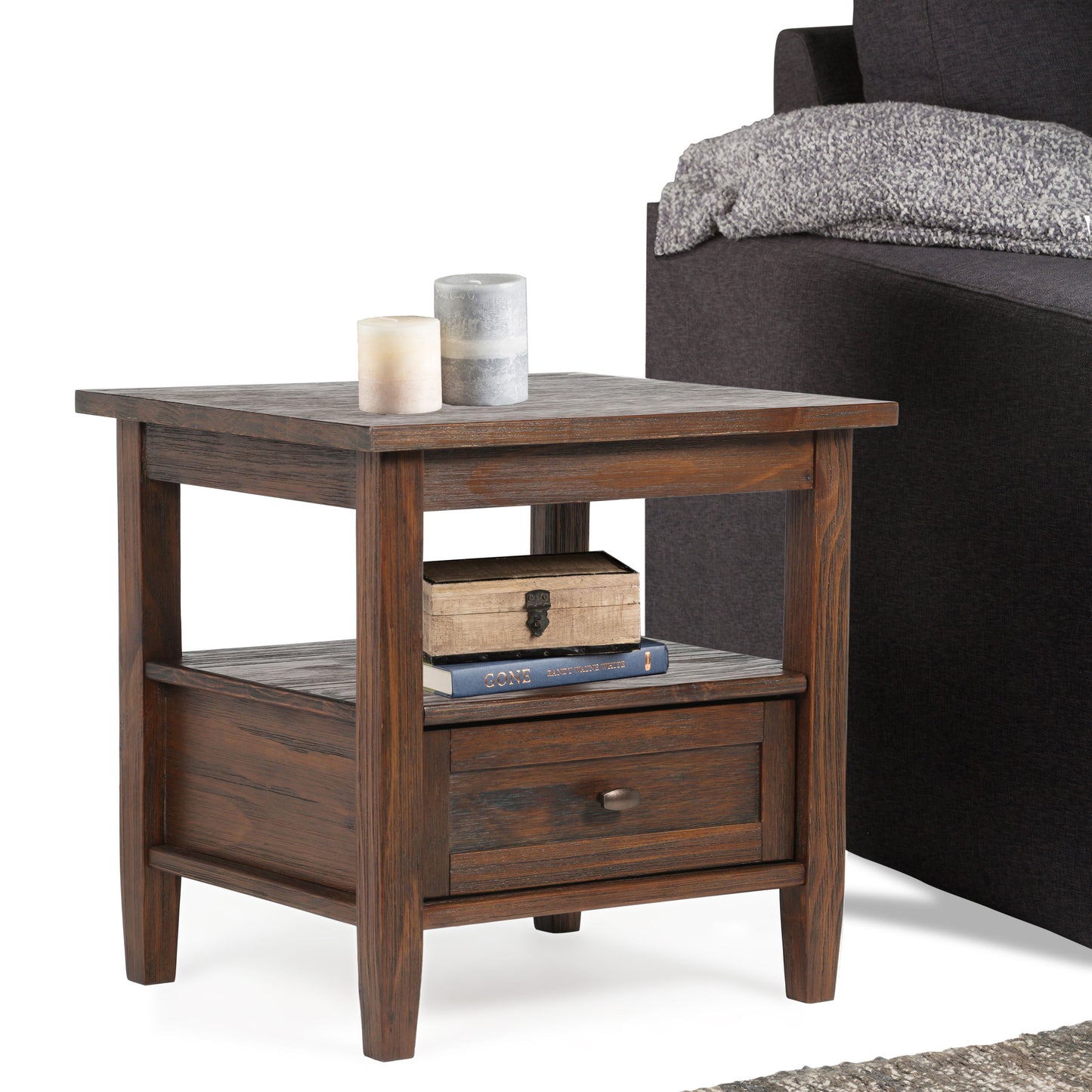 Warm Shaker - End Table - Distressed Charcoal Brown