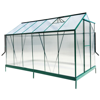 6.3'x12.2'x7' Polycarbonate Greenhouse, Heavy Duty Outdoor Aluminum Walk-In Green House Kit With Rain Gutter, Vent And Door For Backyard Garden - Green
