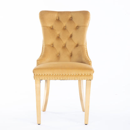 Nikki - Modern, High-End Tufted Solid Wood Contemporary Velvet Upholstered Dining Chair With Golden Stainless Steel Plating Legs, Nailhead Trim (Set of 2) - Gold
