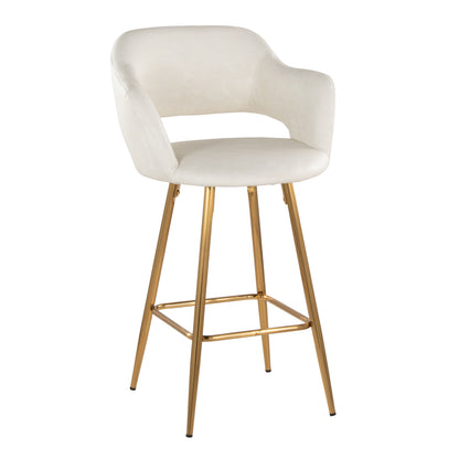 Margarite - Contemporary Fixed Height Counter Stool With Square Footrest (Set of 2) - Gold / Cream Gold
