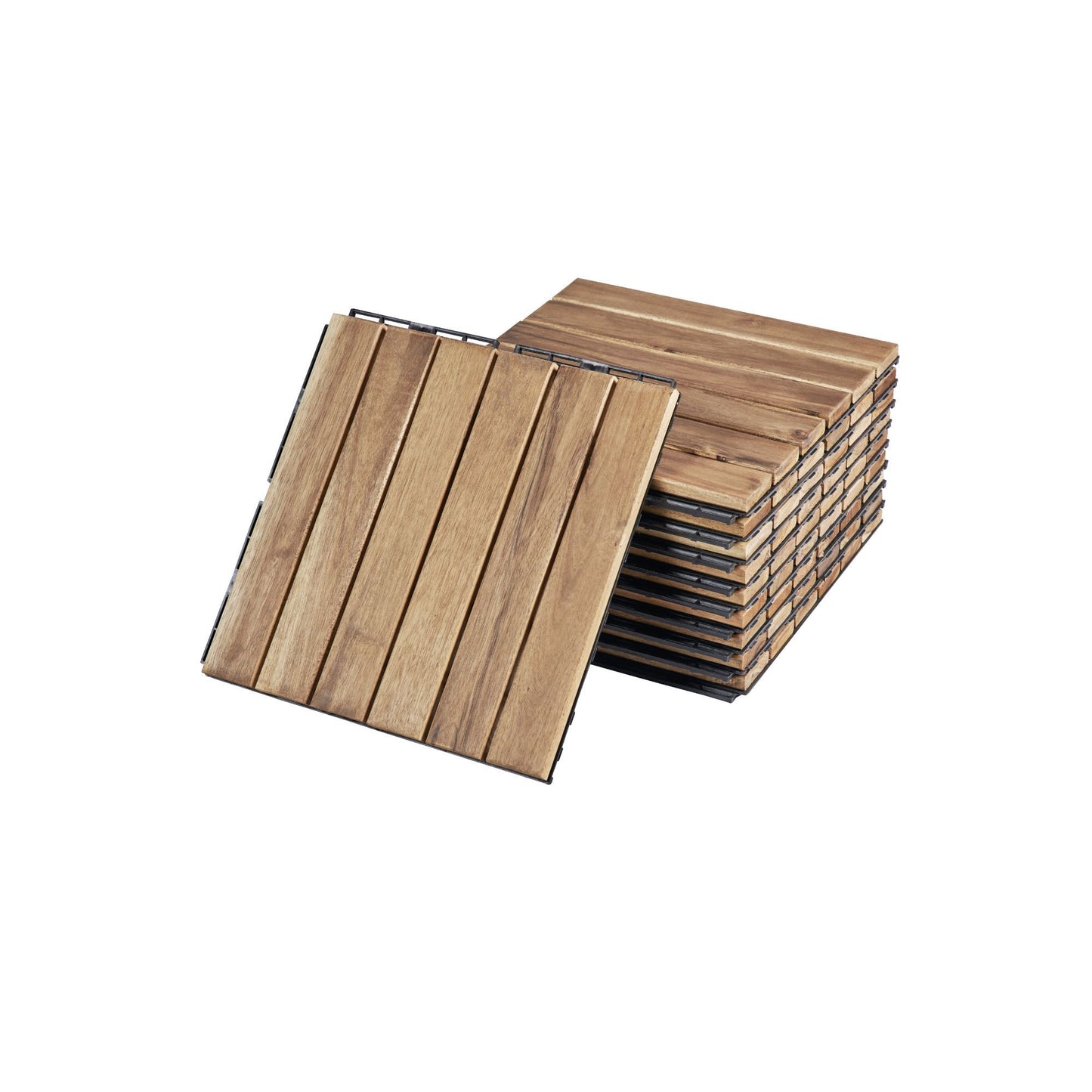 10 Piece Interlocking Deck Tiles Striped Pattern, Square Acacia Hardwood Outdoor Flooring For Patio, Bancony, Pool Side - Yellow