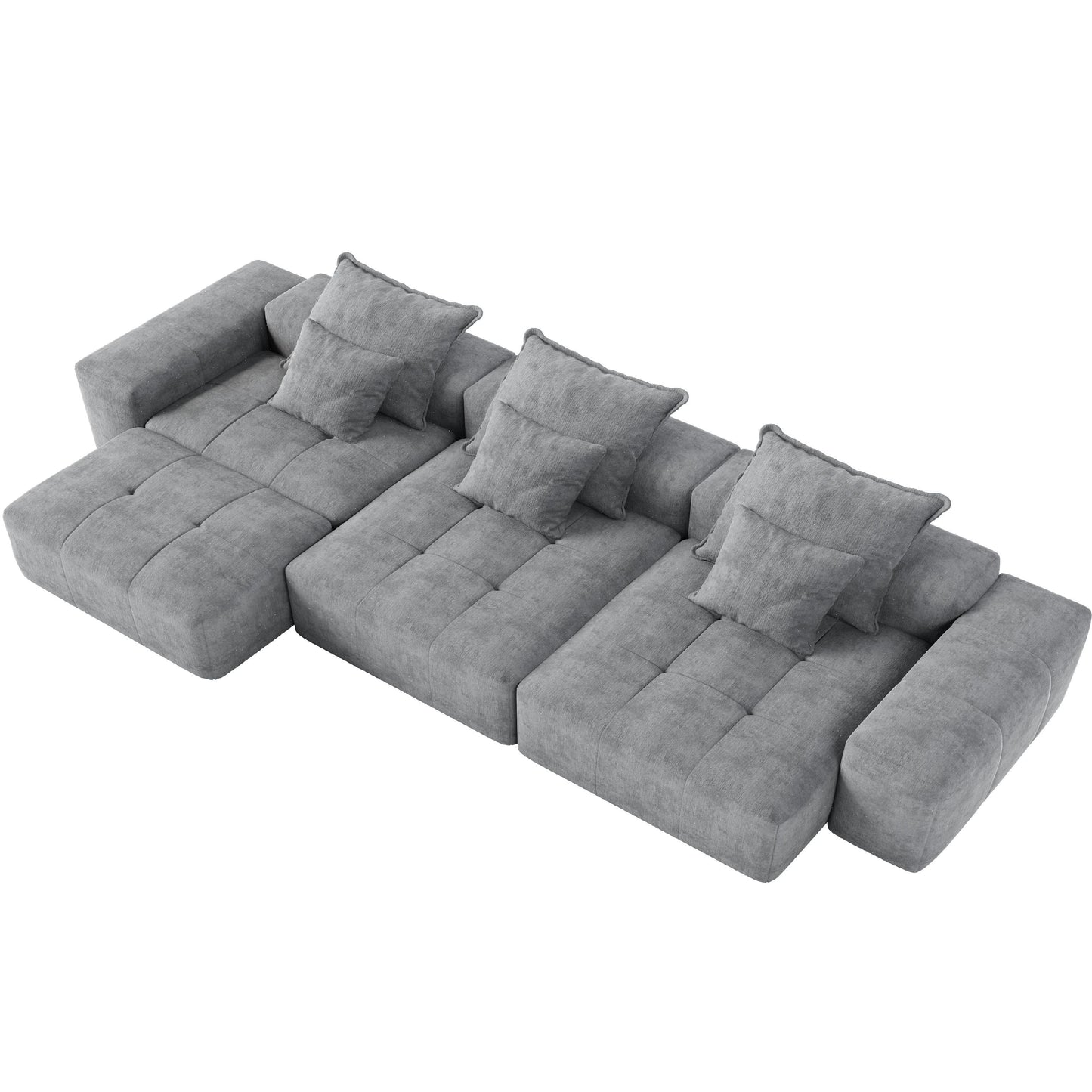 Modern Oversized Modular Sectional Sofa, Sparkling Fabric Soft Cushion Sofa With 6 Pillows, 6 Pieces Diy Combination Tufted Sofa, No Assembly Required - Gray