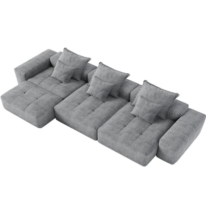 Modern Oversized Modular Sectional Sofa, Sparkling Fabric Soft Cushion Sofa With 6 Pillows, 6 Pieces Diy Combination Tufted Sofa, No Assembly Required - Gray