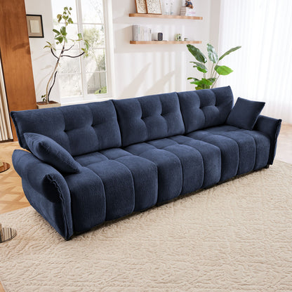 Modern 3 Seater Sofa Set And Pillows Frame, Textured Cover - Blue