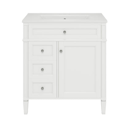 Bathroom Vanity & Top Sink, Modern Bathroom Storage Cabinet, 2 Drawers And A Tip-Out Drawer, Single Sink Bathroom Vanity - White