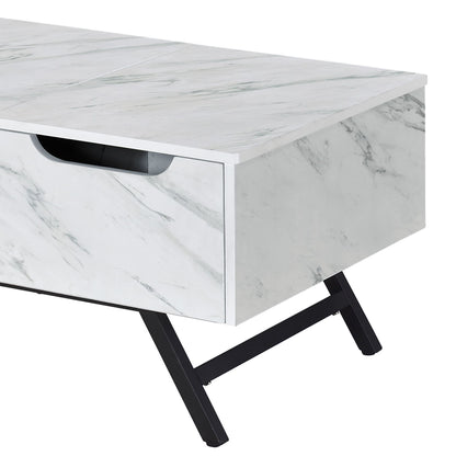 Throm - Faux Marble Grain Coffee Table With Lift Top - White