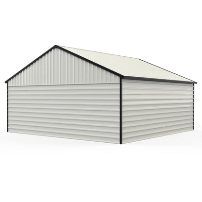 Double Garage Metal Shed With Side Entry Door, Can Storage Power Tools, Motorized Machinery, Farm Equipment, Pick Up Truck - Cream