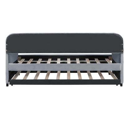 Upholstered Daybed Sofa Bed Twin Size With Trundle Bed And Slat - Gray