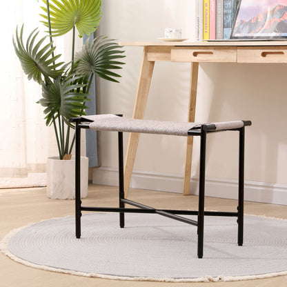 Boho Hand Woven Entryway Ottoman Vanity Chair Footrest Stool For Living Room Sofas - Gray