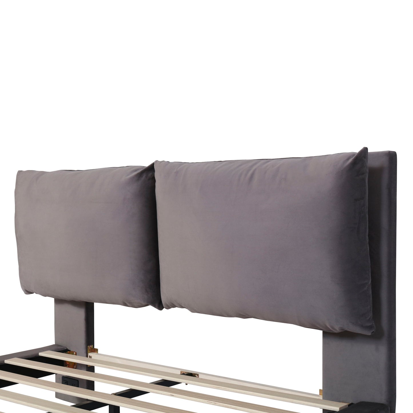 Queen Size Upholstered Platform Bed With Sensor Light And 2 Large Backrests, Stylish Platform Bed With 2 Sets Of USB Port And Socket On Each Rear Bed Leg - Gray