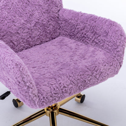 Office Chair, Artificial Rabbit Hair Home Office Chair With Golden Metal Base, Adjustable Desk Chair Swivel Office Chair, Vanity Chair - Violet