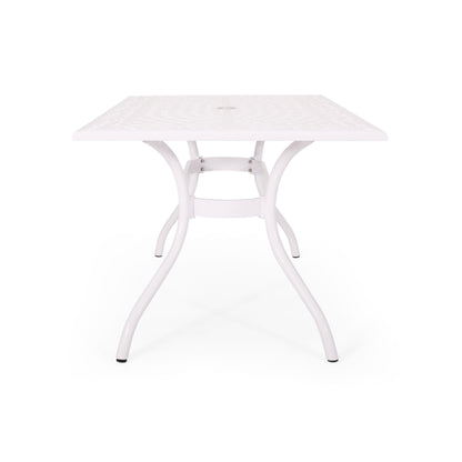 Celestine - Outdoor Cast Aluminum Dining Table With Floral Lattice Design And Umbrella Holder - White