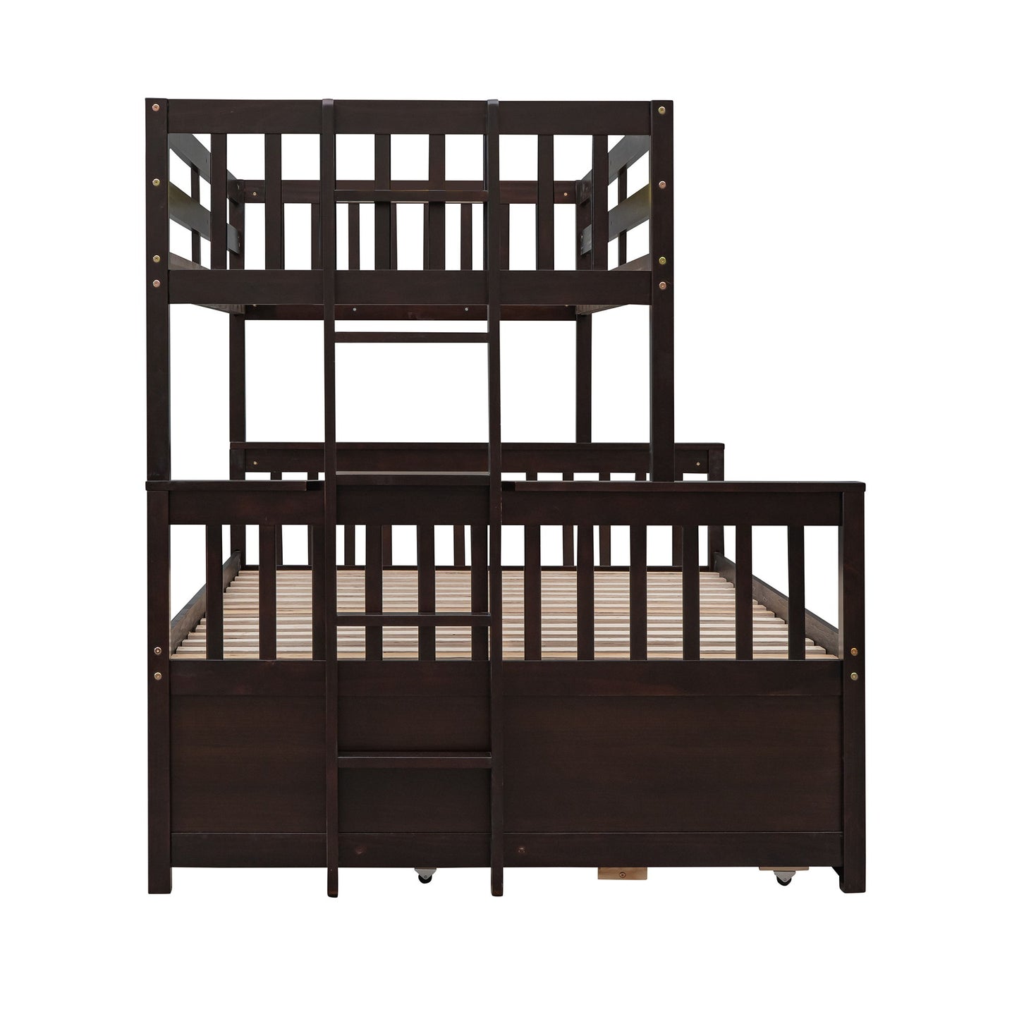 Twin Over Full Bunk Bed With Twin Size Trundle, With Drawers For Bedroom - Espresso