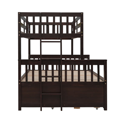 Twin Over Full Bunk Bed With Twin Size Trundle, With Drawers For Bedroom - Espresso