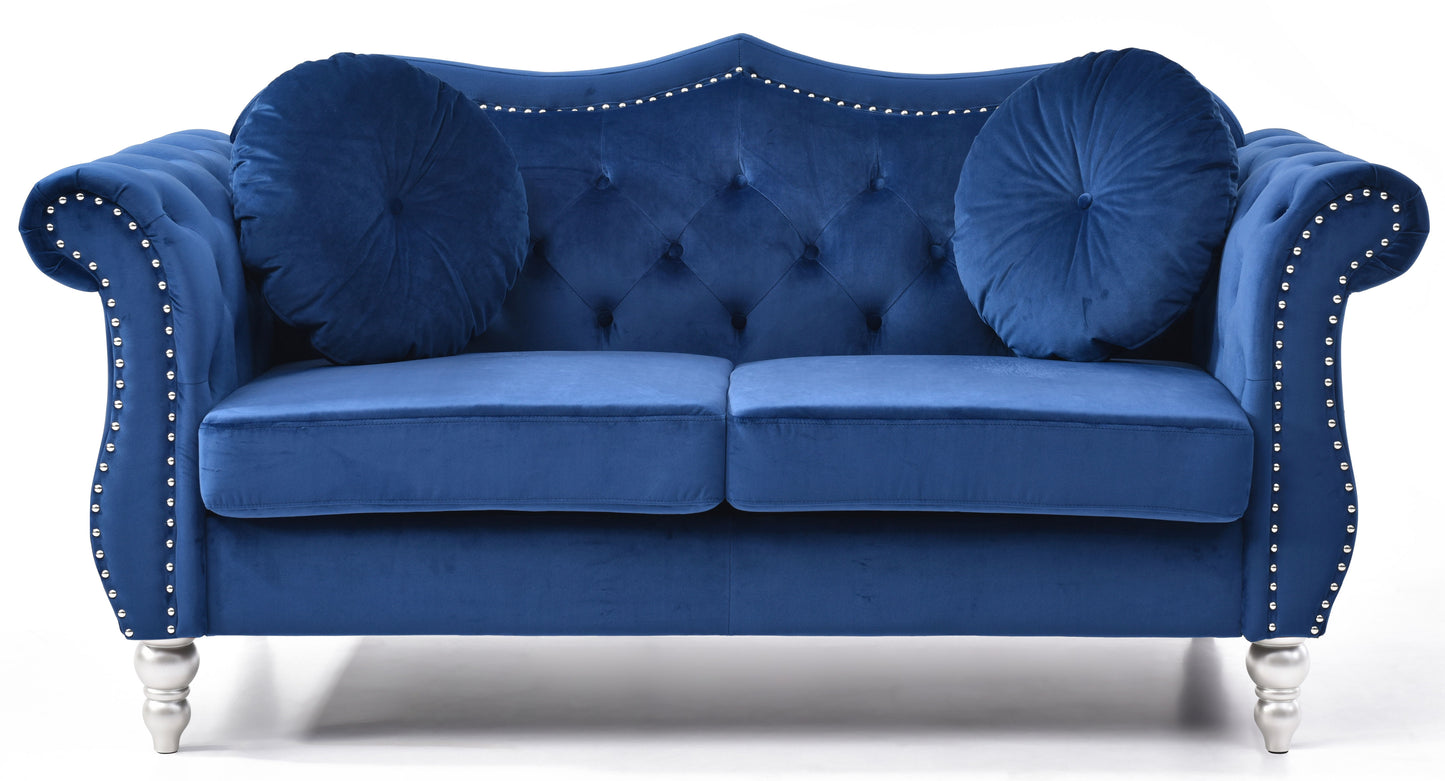 Chic Transitional Upholstered Loveseat - Navy Blue