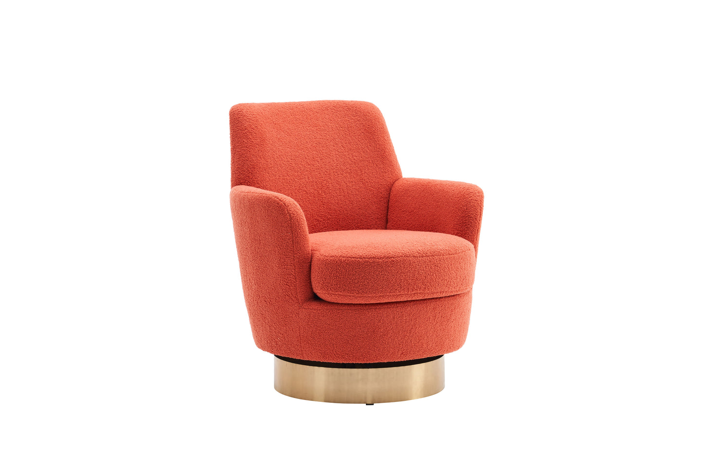 Teddy Swivel Barrel Chair, Swivel Accent Chairs Armchair For Living Room, Reading Chairs For Bedroom Comfy, Round Barrel Chairs With Gold Stainless Steel Base - Orange
