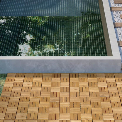 30 Piece Interlocking Deck Tiles Checker Pattern, Square Acacia Hardwood Outdoor Flooring For Patio, Bancony, Pool Side - Yellow