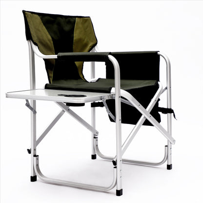 Padded Folding Outdoor Chair With Side Table And Storage Pockets, Lightweight Oversized Directors Chair For Indoor, Outdoor Camping, Picnics And Fishing (Set of 2) - Green