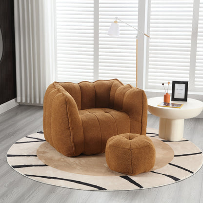Soft Bean Bag Chair With High Resilient Foam (Chips) - Khaki / Yellow