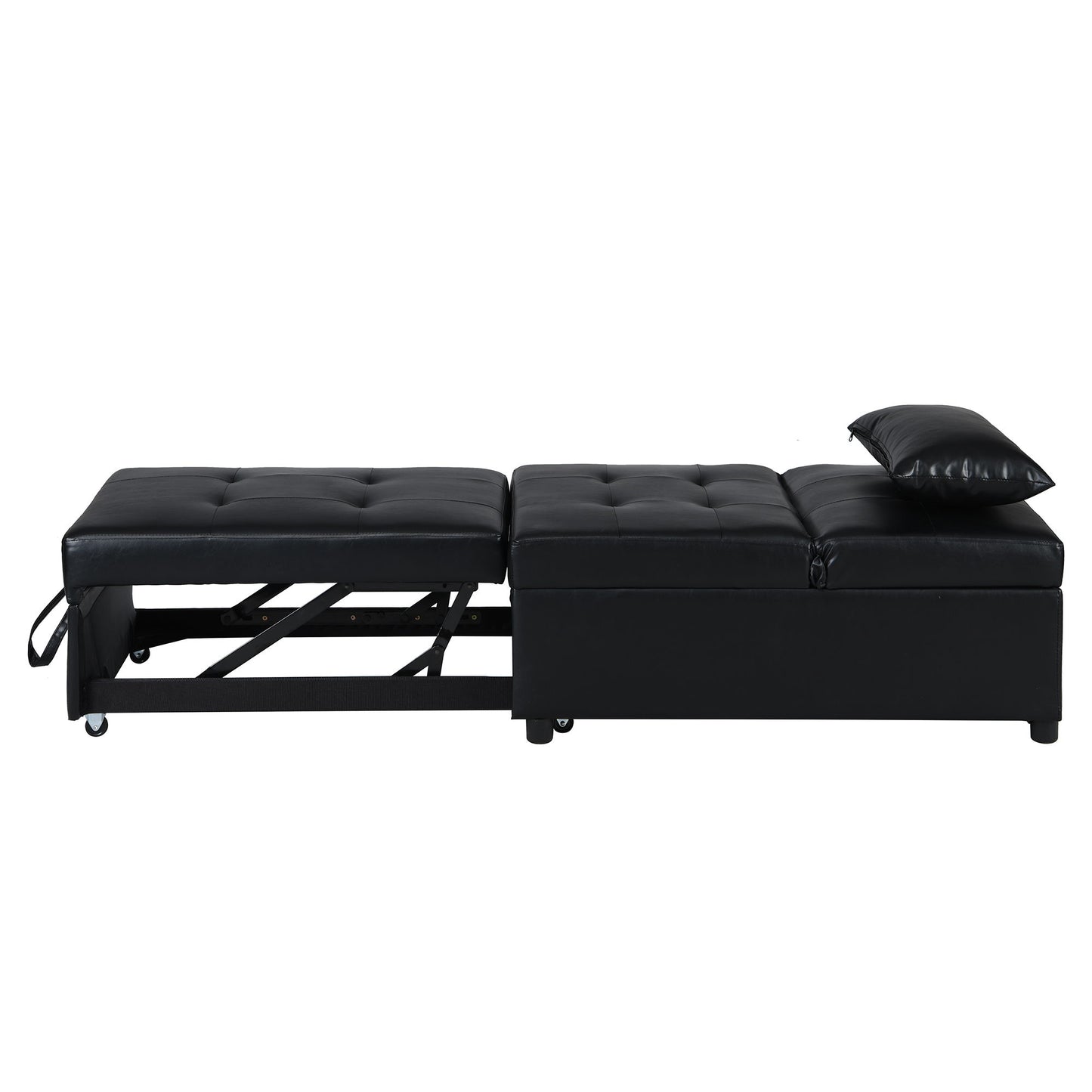 Folding Ottoman Sofa Bed Multi Functional Space Saving Design - Black
