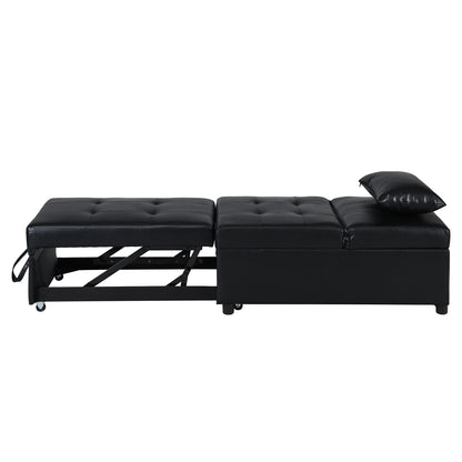 Folding Ottoman Sofa Bed Multi Functional Space Saving Design - Black