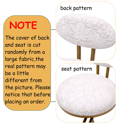 Modern S Shaped Bar Stools (Set of 2) With Backrest Floral Print Upholstered Dining Chairs Counter Height For Kitchen Island - Gold & White Print