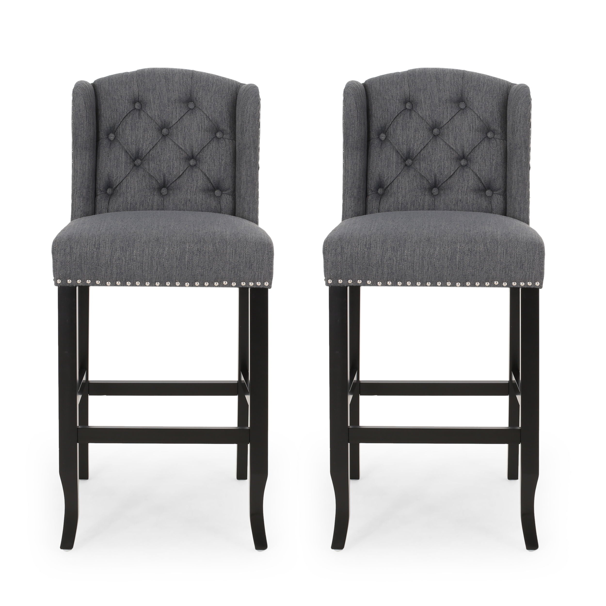 Solara - Fabric Tufted Counter Stool With Nailhead Accents (Set of 2) - Charcoal