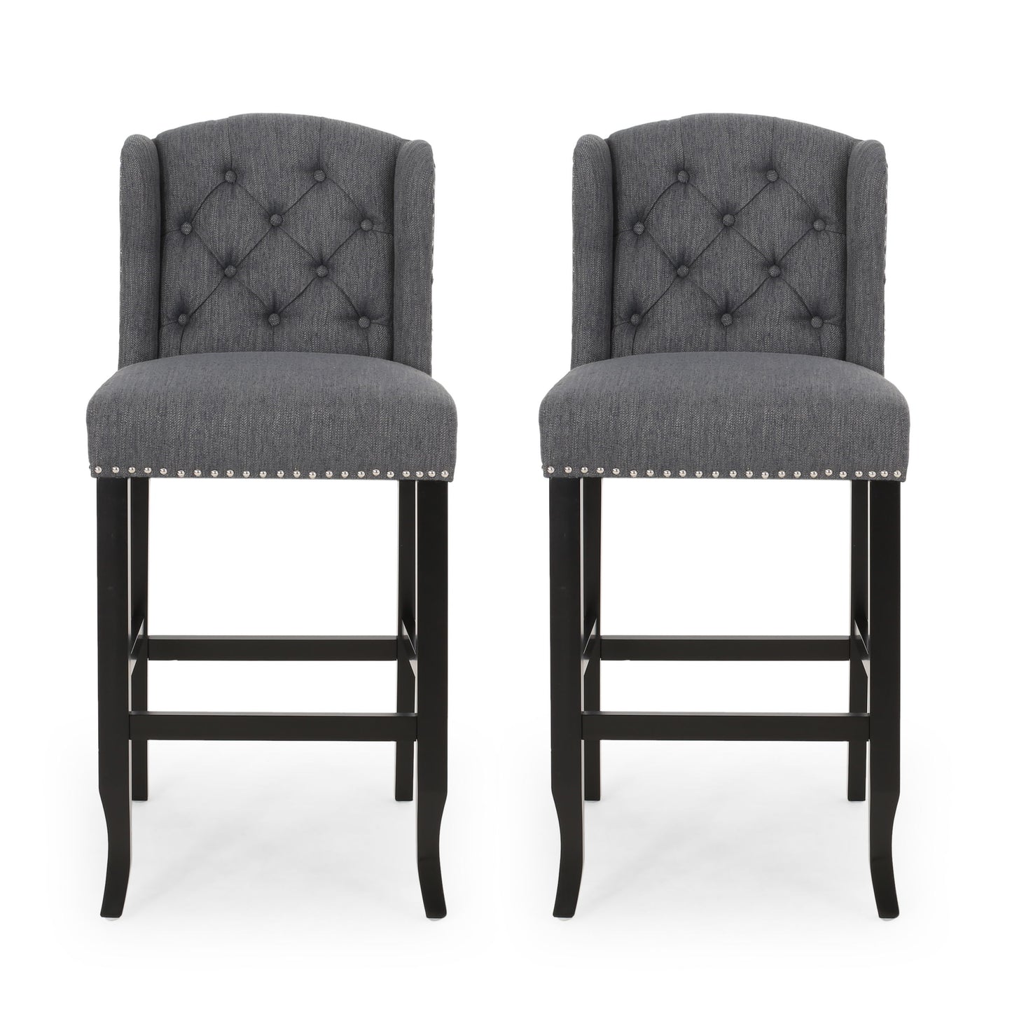 Solara - Fabric Tufted Counter Stool With Nailhead Accents (Set of 2) - Charcoal